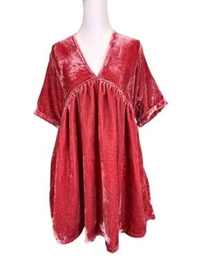 Free People Ivy Velvet Babydoll Mini Dress Rose Smoke Ribbon Tie Back Small NEW